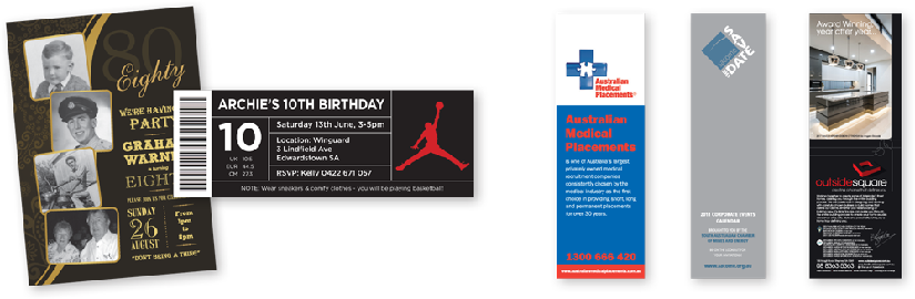 Invitations and bookmarks come in all shapes and sizes